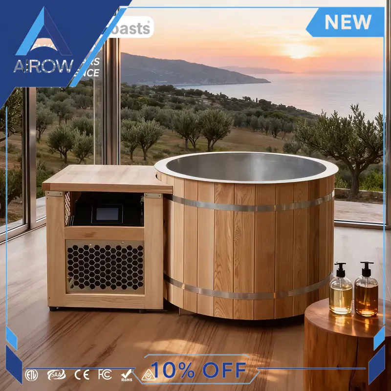 Spa Wellness Gym - 木製冷水浴槽 1HPチラー スチール製アイスバスバレル 屋外リカバリーソークタンク アスリート向け ホームジム