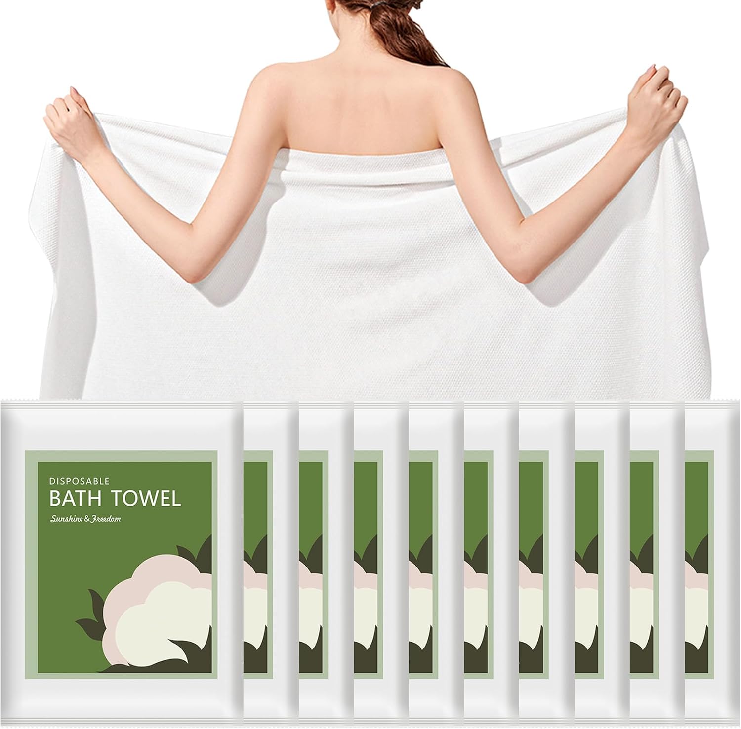 Spa Towel - 使い捨てバスタオル 10枚入り 55x27.5インチ 超ソフト 速乾 トラベルボディタオル