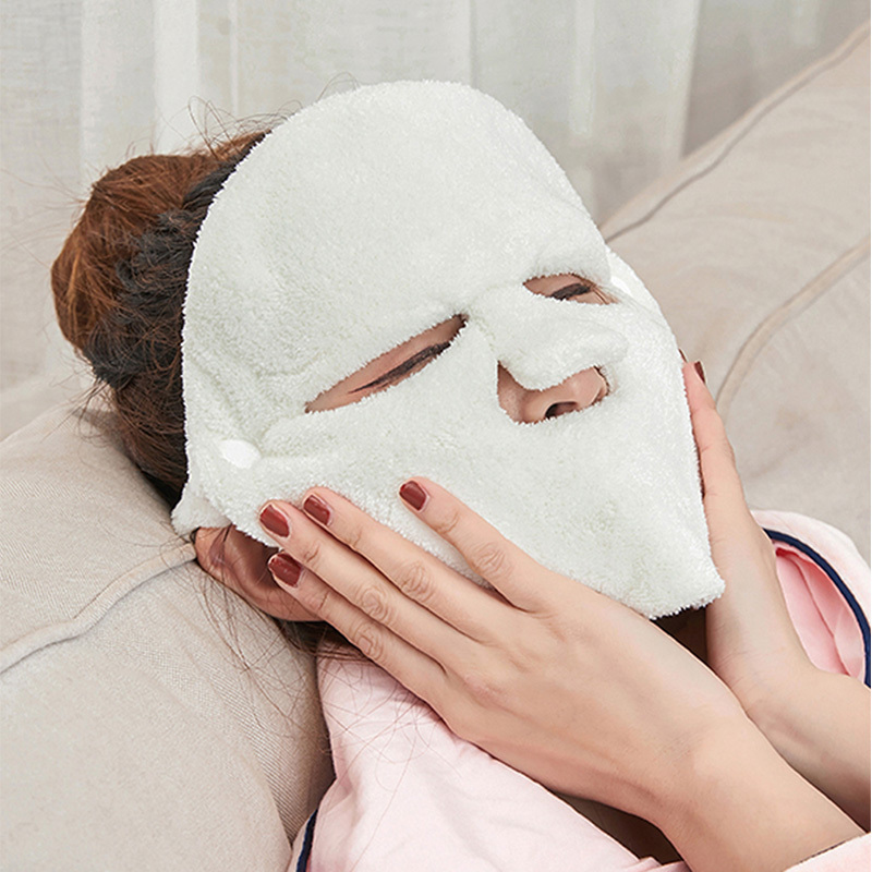 Face Steamer - 1枚入り二重構造の厚手コーラルフリースフェイススチーマータオル - フェイシャルケア用温冷湿布マスク