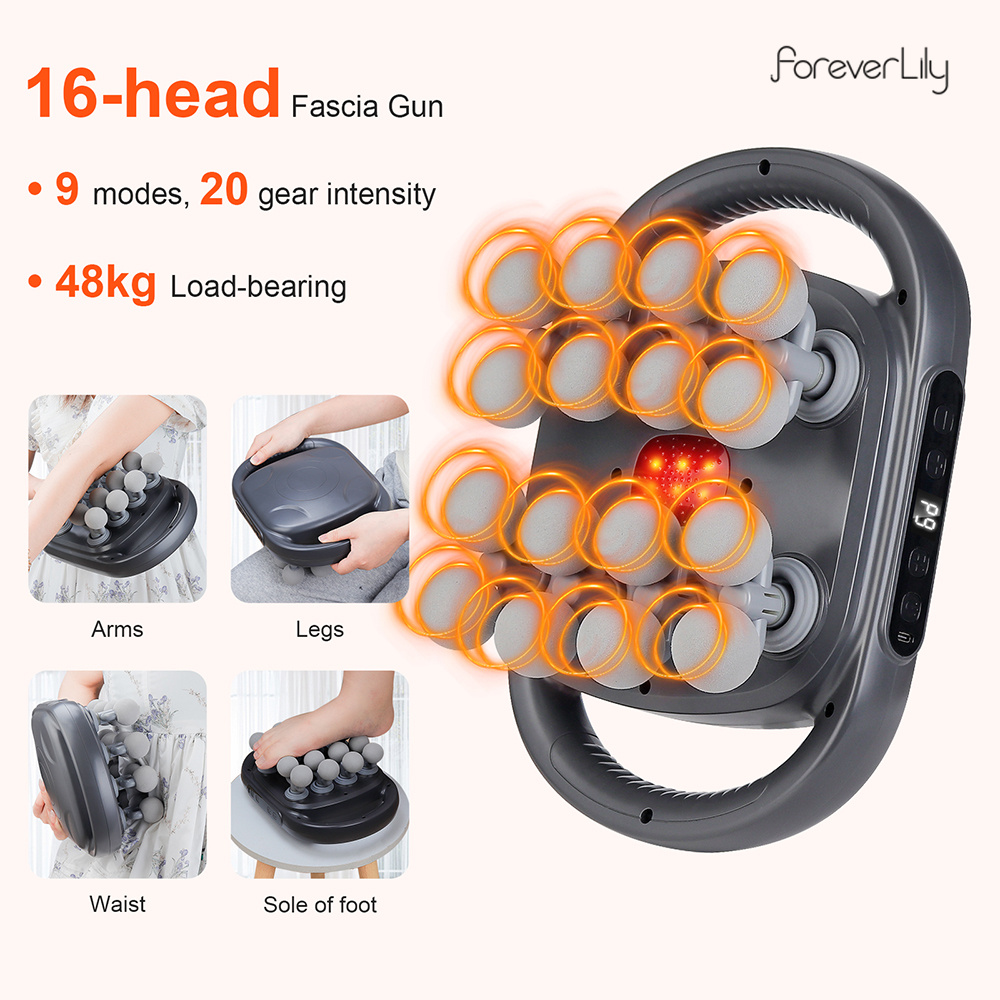 Massage Gun - 16 ヘッド筋膜ガン高周波振動ボディマッサージガン腰と背中のマッサージ首肩マッサージ筋肉マサジェドール