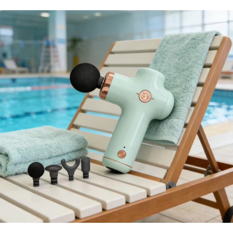 Massage Gun - 4つのマッサージヘッドを備えたハンドヘルドミニマッサージガン、USB充電式、ボディマッスルリラクゼーション用小型ポータブルデザイン