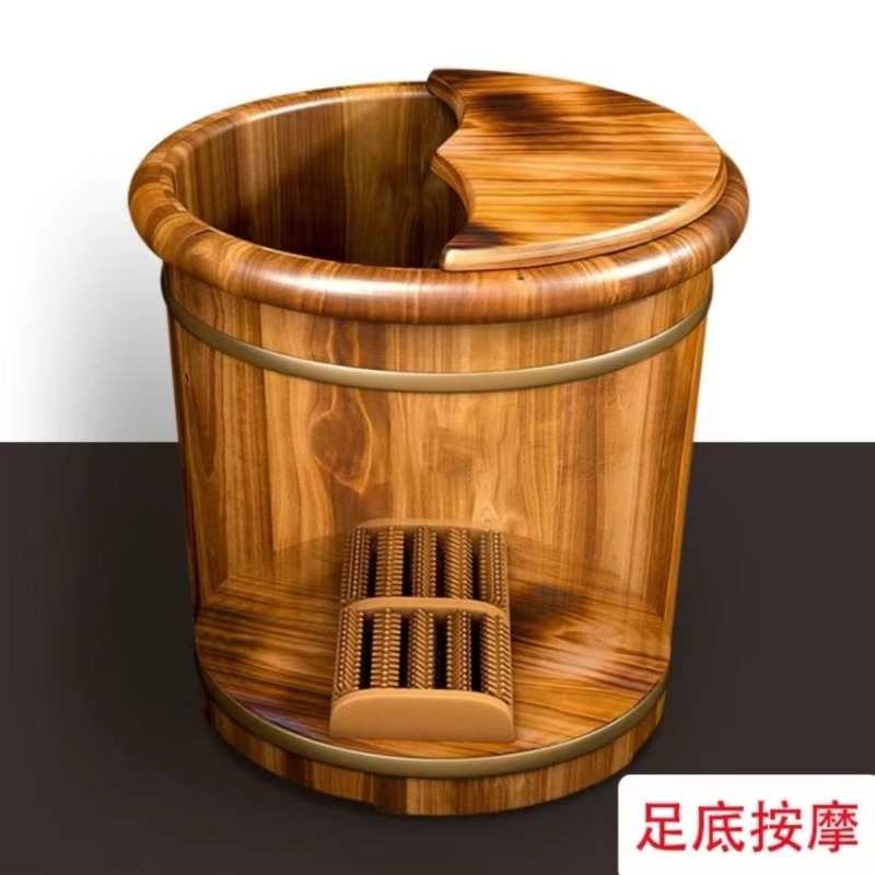 木製足浸しバケツ、無垢材のふくらはぎまで浸る足湯浴槽、蓋付き - Spa Massager のレビューと価格