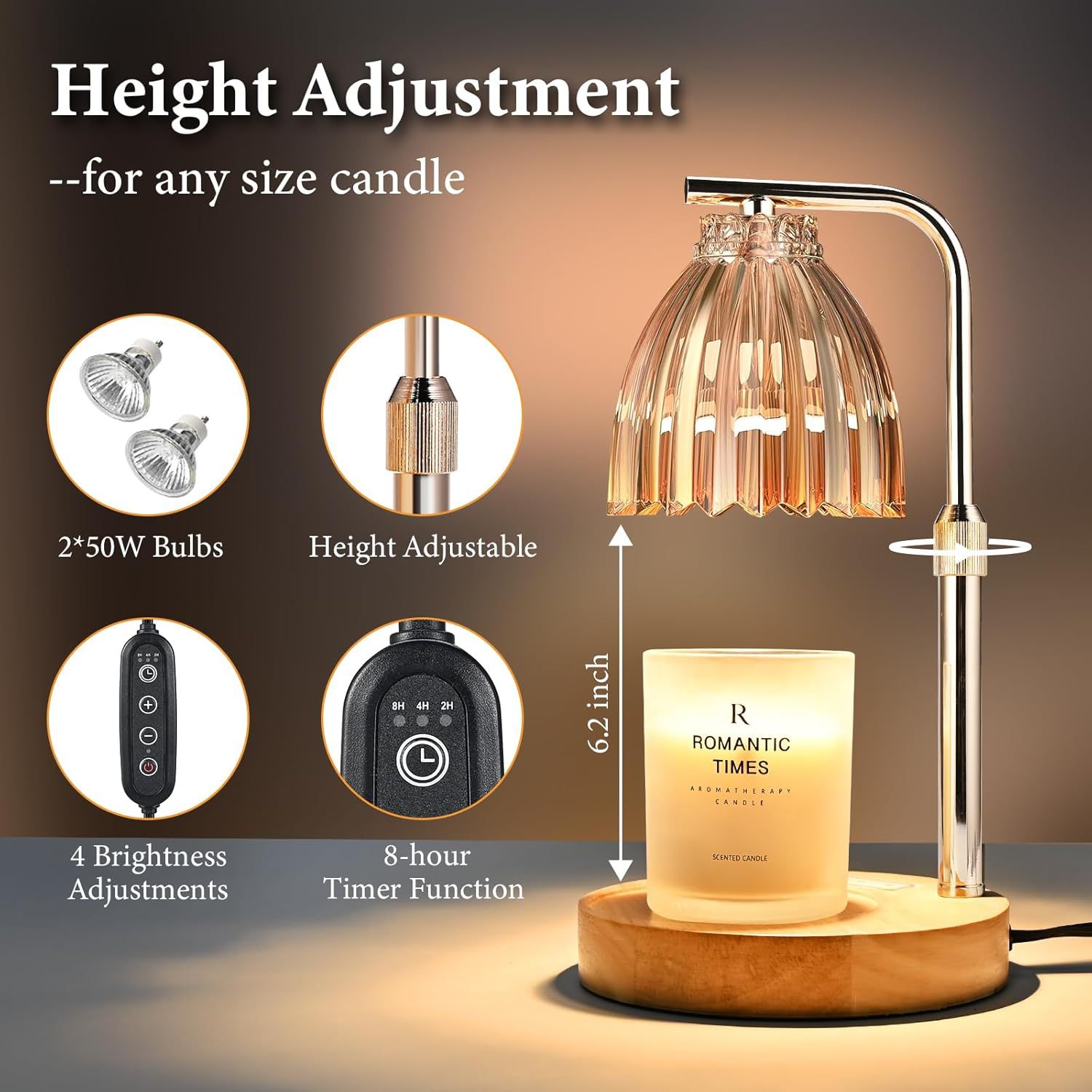 高さ調節可能なアロマワックスメルター、タイマー付き調光式キャ - Wax Warmer のレビューと価格