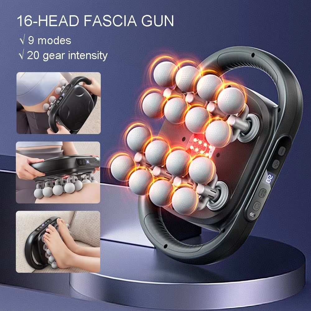 高周波振動式16ヘッド式マッサージガン。全身、腰、背中、首、 - Massage Gun のレビューと価格