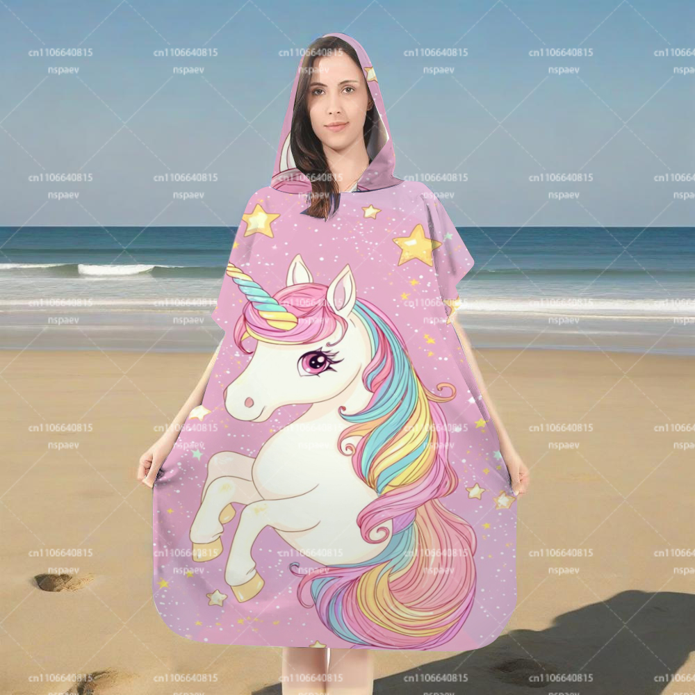 キュートなピンクのユニコーンスターフード付きバスローブ、女性 - Spa Towel のレビューと価格