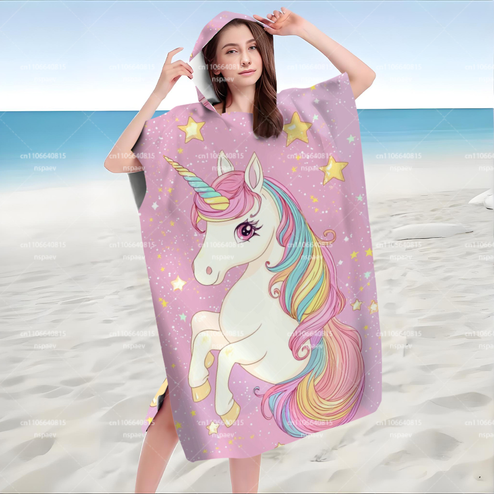 キュートなピンクのユニコーンスターフード付きバスローブ、女性 - Spa Towel のレビューと価格